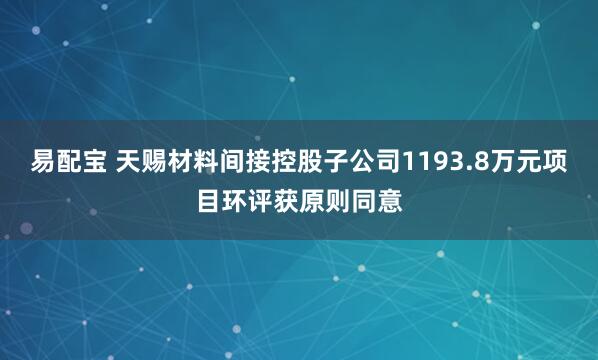 易配宝 天赐材料间接控股子公司1193.8万元项目环评获原则同意